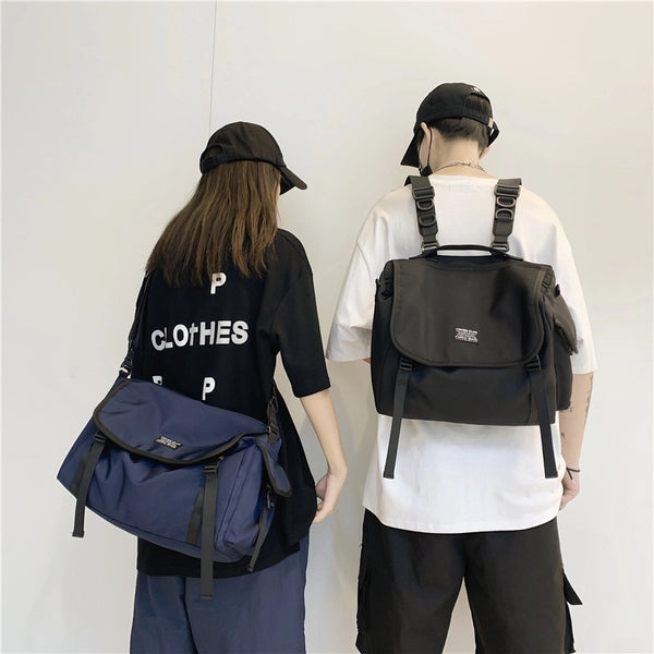 Men'S Medium Nylon Solid Color Streetwear Square Lock Clasp Shoulder Bag