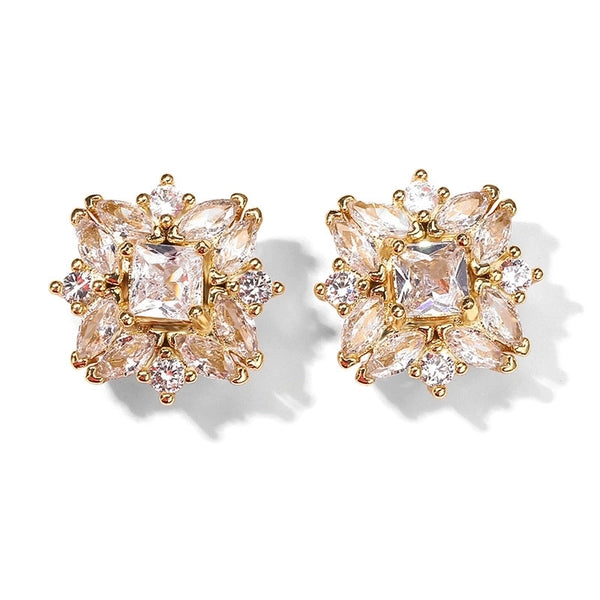 1 Pair Elegant Minimalist Streetwear Geometric Inlay Copper Zircon Ear Studs