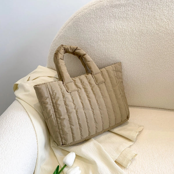 Large Capacity Simple Solid Color Handbag Cotton-Padded Jacket Shoulder Bag Women'S Spring And Summer This Year'S Popular New Tote Bag