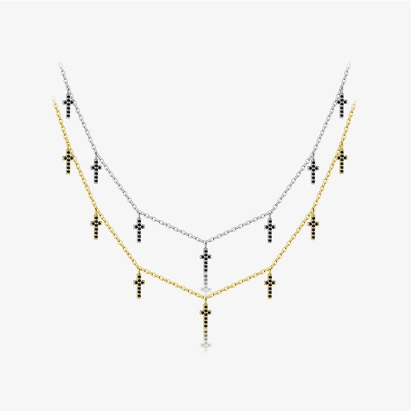 925 Sterling Silver Zircon Inlay Cross Pendant Necklace