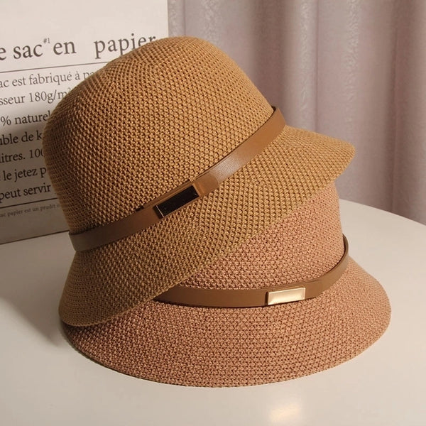 Summer New Fisherman Hat Women'S Fashion Sunshade Sunscreen Basin Hat Outdoor Top Hat Cotton Linen Knitted Sun Hat