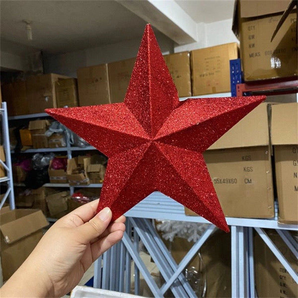 Christmas Stars Christmas Christmas Tree Decorations 23Cm Golden Christmas Tree Pendant Five-Pointed Star With Gold Powder