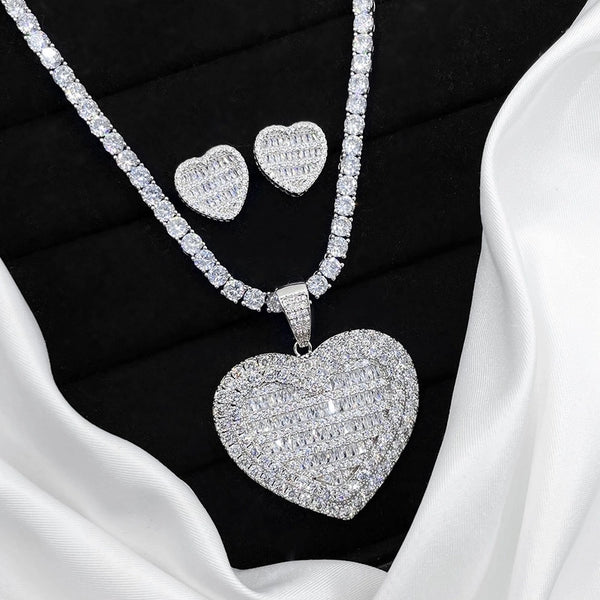 Copper 18K Gold Plated Imitation Gold  K Gold Plated Inlay Heart Shape Zircon Copper Jewelry Sets