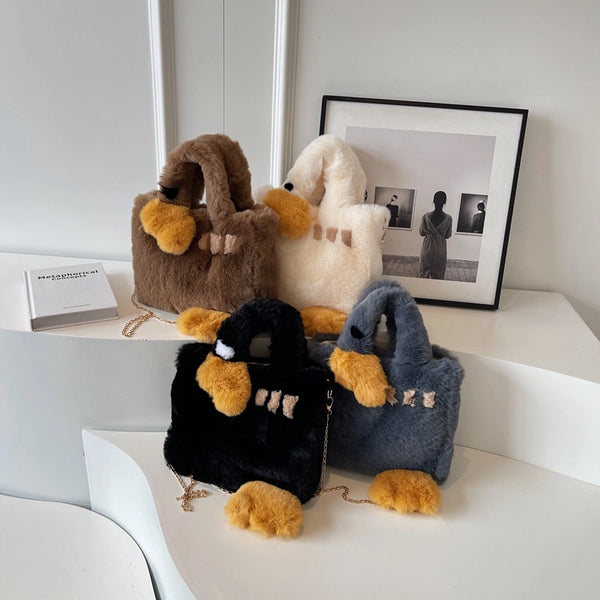 Fur Bag Portable Women'S Bag Large Capacity Cute Cartoon Big Goose Chain Shoulder Messenger Bag