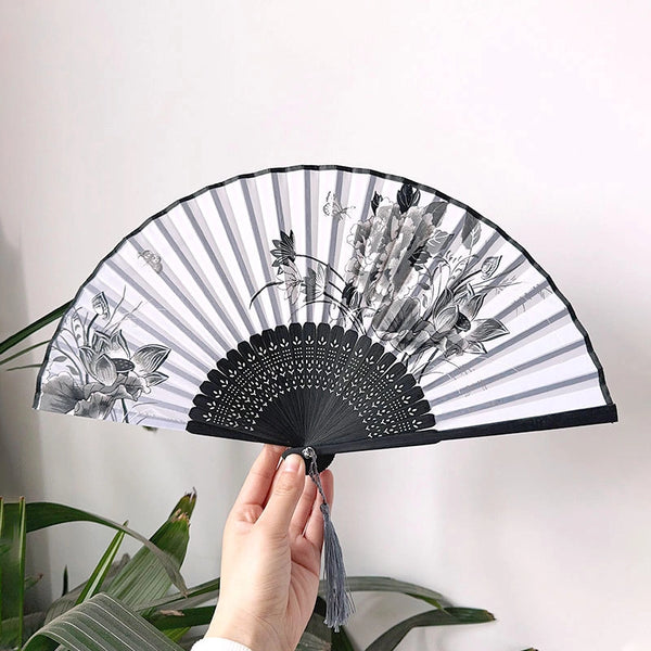 3 Pieces Ancient Style Folding Fan Female Classical Tassel Silk Fan Chinese Style Small Fan Portable Dance Craft National Fashion Fan Student Fan