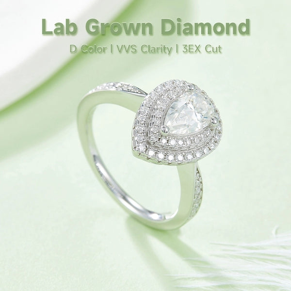 1 Piece 925 Sterling Silver Rhodium Plated Pear-Cut Vvs1-Vvs2 Lab-Grown Diamond Ngic Long-Lasting Plated