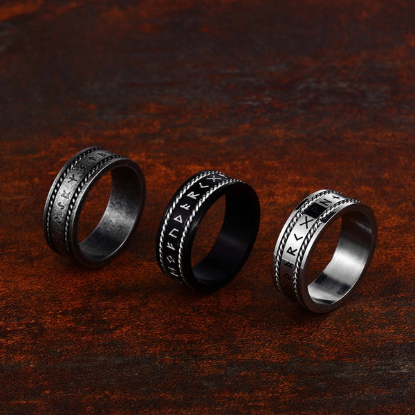 New Stainless Steel Chain Letter Simple Men'S Ring Nordic Vintage Viking Titanium Ring