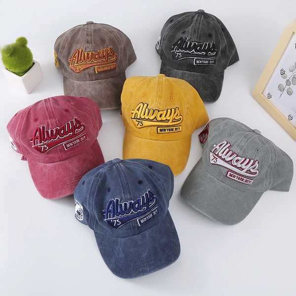 New Washed Old Letters Embroidered Peaked Cap Gray Trendy Men'S Street Women'S Sun-Proof Baseball Hat