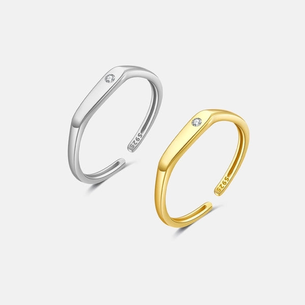 18K Gold Plated White Gold Plated 925 Sterling Silver Zircon Geometric Open Rings
