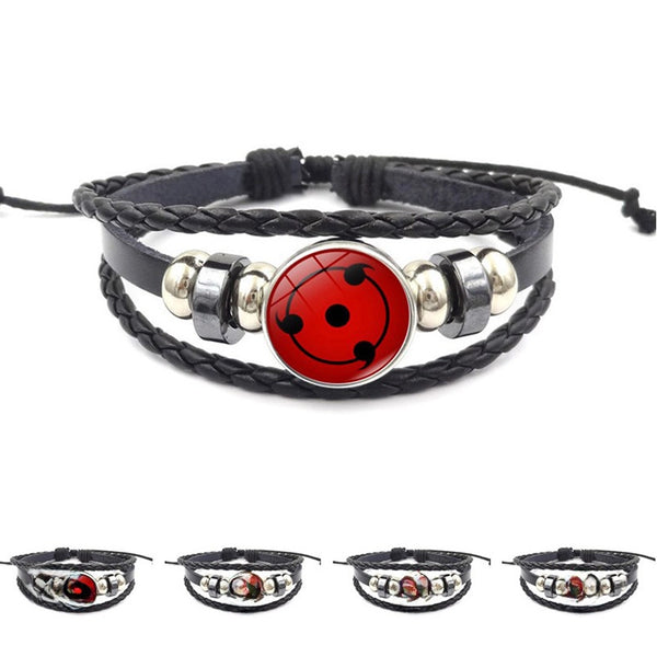 Naruto Writing Wheel Eye Leather Bracelet For Men And Women Students Animation Peripheral Retro Punk Woven Hand Rope Hand Jewelry