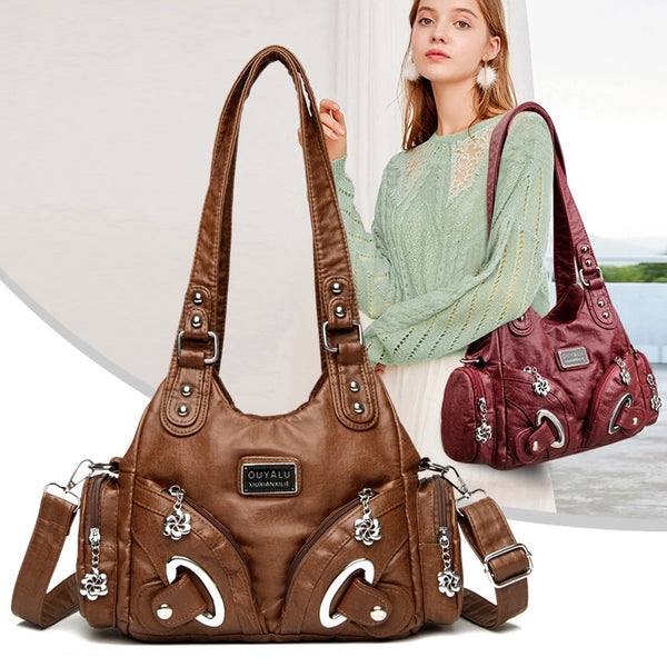 Women'S Pu Leather Solid Color Vintage Style Classic Style Square Zipper Shoulder Bag