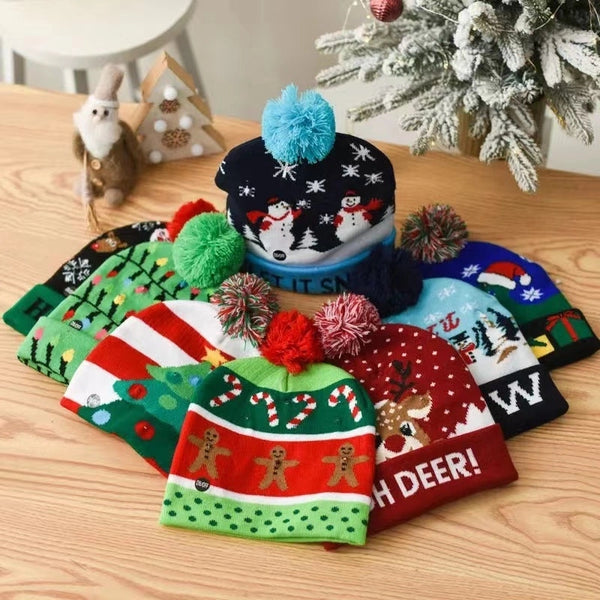 Autumn And Winter Hat Christmas Led Lamp Knitted Hat Lantern Party Adult Christmas Hat Wool Hat