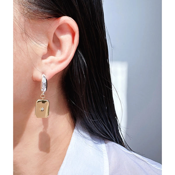 1 Pair Hip-Hop Streetwear Cool Style Geometric Moon Inlay Brass Zircon 24K Gold Plated Drop Earrings