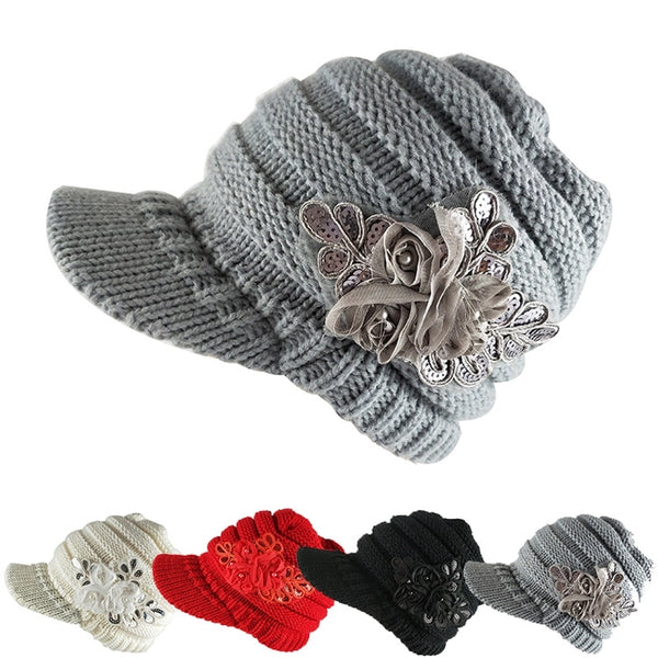 New Autumn And Winter Women'S Knitted Hat Trendy Sequin Decal Ear Protection Wool Hat