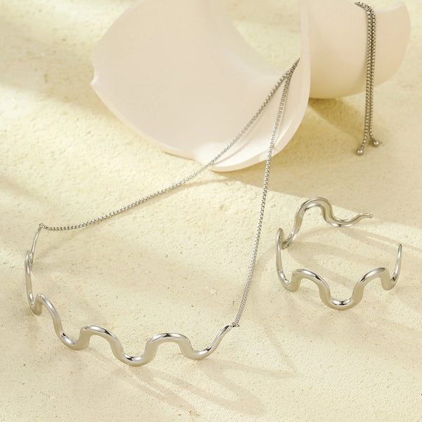 Minimalist Classic Style Waves 304 Stainless Steel Plating Jewelry Set