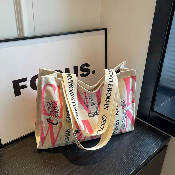 Women'S Large Canvas Letter Streetwear Square Zipper Shoulder Bag