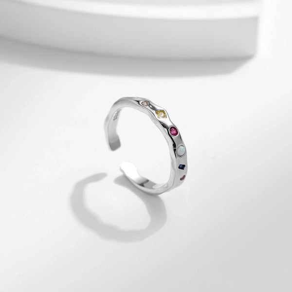 Rhodium Plated 925 Sterling Silver Zircon Geometric Open Rings