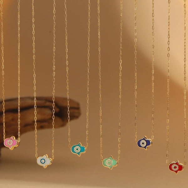 Copper 14K Gold Plated Enamel  Pendant Necklace