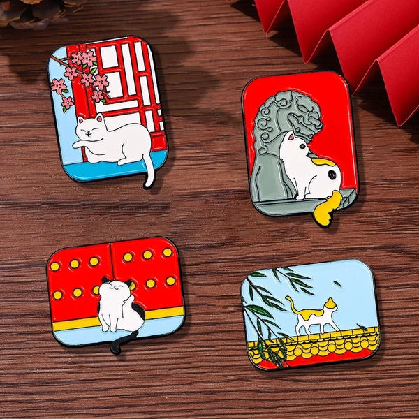 Cartoon Style Oil Painting Cat Landscape Alloy Stoving Varnish Plating Kid'S Unisex Brooches Collar Pin