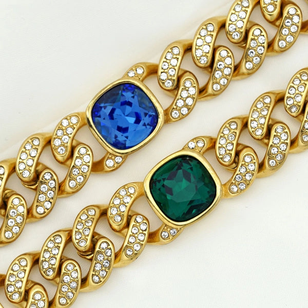 Hip-Hop Square Titanium Steel Inlay Rhinestones Unisex Bracelets