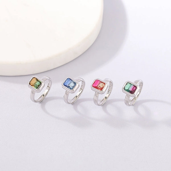 White Gold Plated 925 Sterling Silver Zircon Geometric Open Rings