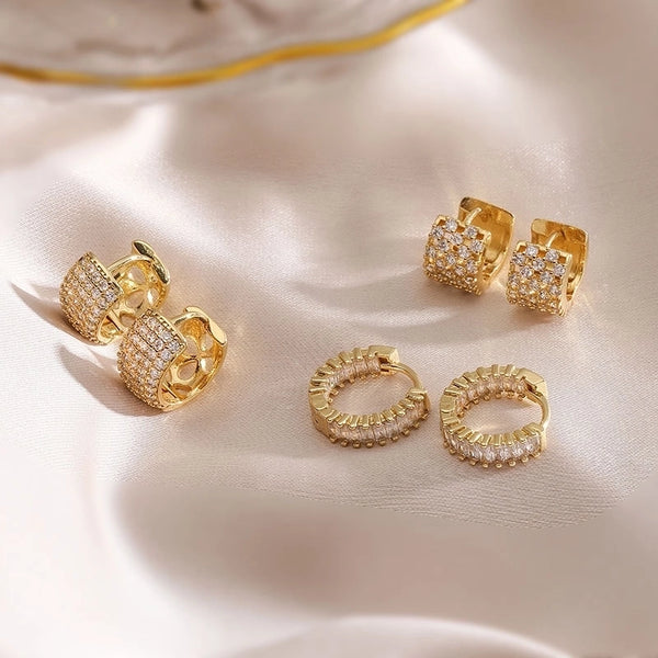 1 Pair Elegant Luxurious Shiny C Shape Circle Plating Inlay Copper Zircon 18K Gold Plated Earrings