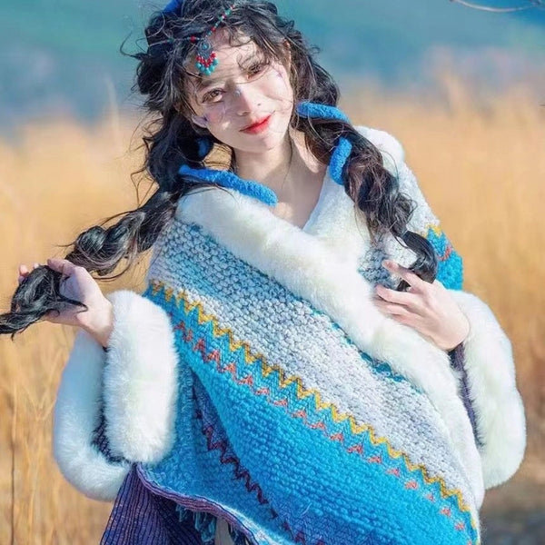 Women'S Minimalist Classic Style Color Block Knit Patchwork Shawl