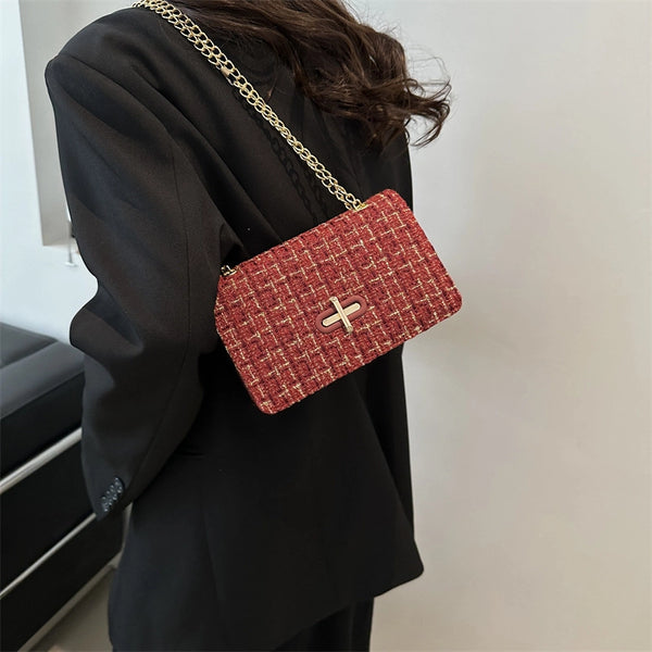 Women'S Small Pu Leather Color Block Streetwear Square Flip Cover Shoulder Bag
