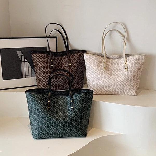 Women'S Large Pu Leather Color Block Preppy Style Classic Style Square Zipper Tote Bag