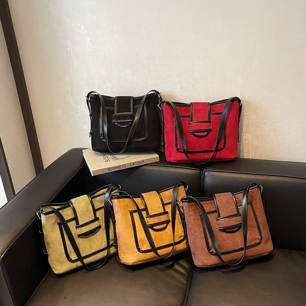 Women'S Medium Pu Leather Color Block Classic Style Bucket Zipper Tote Bag