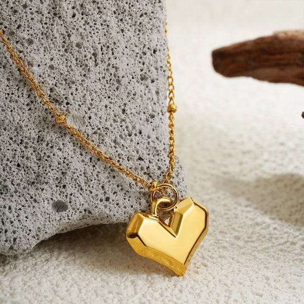 Romantic Solid Color Heart Shape 304 Stainless Steel Pendant Necklace