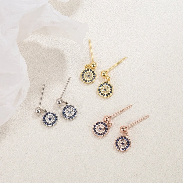 Sterling Silver S925 Turkish Devil'S Eye Jewelry Jeweled Pendant   Bracelet  Ear Stud And Ring