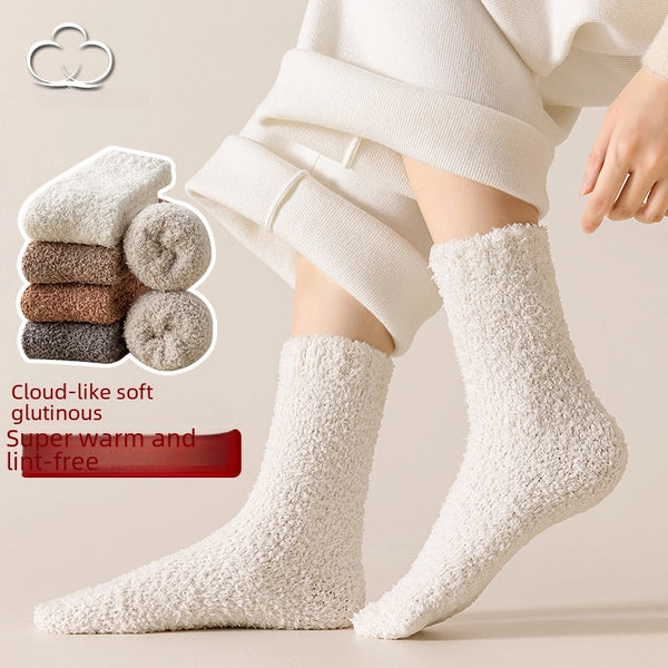 Coral Velvet Socks Women'S Mid-Calf Length Socks Autumn And Winter Fleece-Lined Thick Warm Plush Women'S Socks Winter Floor Sleep Socks Women