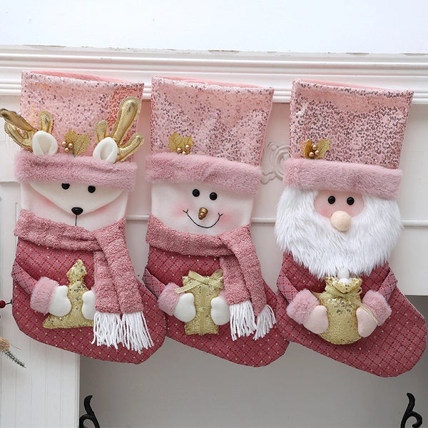 Qiaoding Cross-Border New Christmas Holiday Decoration Sequins Plush Decoration Christmas Stocking Children'S Candy Bag Hanging Ornaments