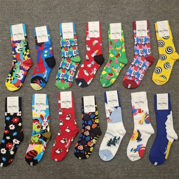 Unisex Casual Human Color Block Cotton Crew Socks A Pair