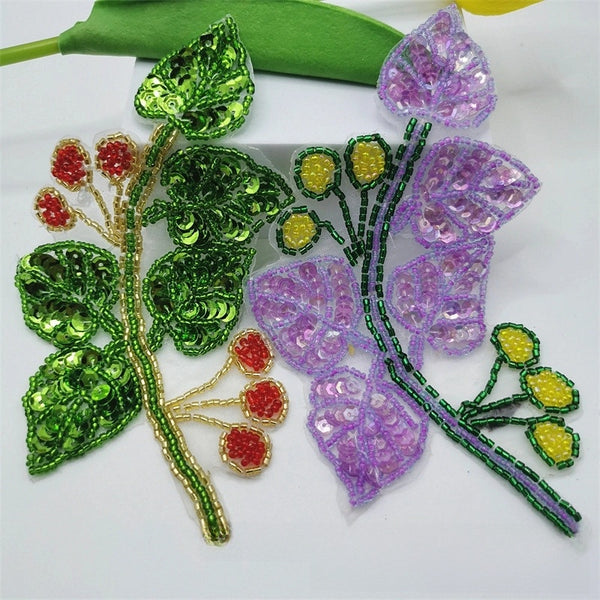 In Stock Heavy Industry Handmade Embroidered Beads Green Rose Cherry Flowers New Chinese Cheongsam Han Clothes Decoration Three-Dimensional Corsage Jewelry Auxiliary