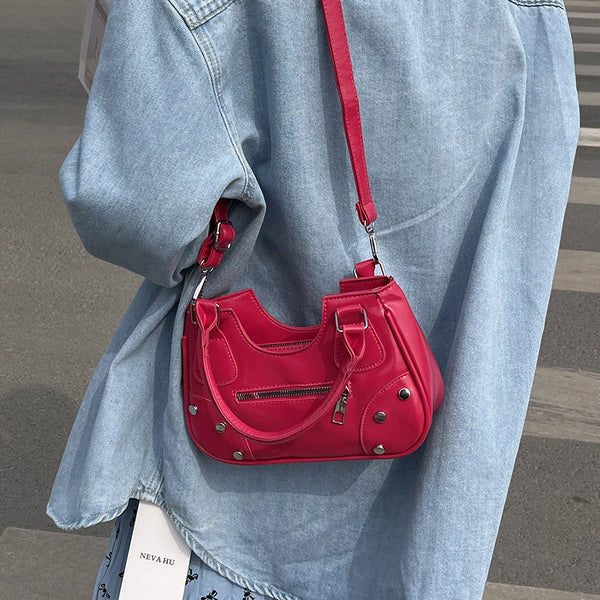 Women'S Small Pu Leather Solid Color Streetwear Square Zipper Underarm Bag