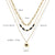 Minimalist Sun Titanium Steel Artificial Gemstones 18K Gold Plated Beaded Inlay Three Layer Necklace