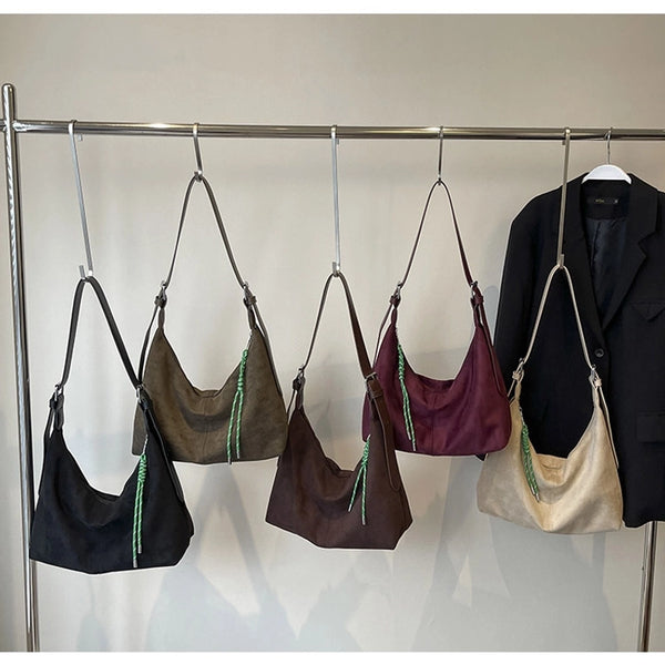 Women'S Pu Leather Solid Color Basic Sewing Thread Bucket Zipper Shoulder Bag Handbag Crossbody Bag