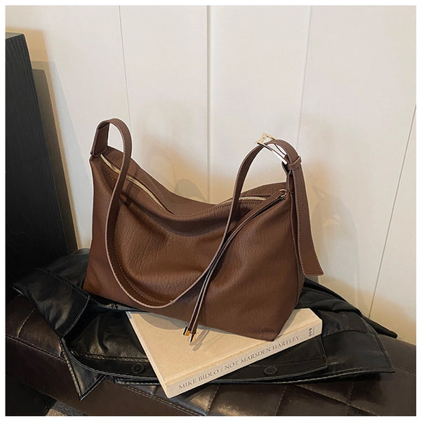 Women'S Large Pu Leather Solid Color Classic Style Streetwear Sewing Thread Square Zipper Tote Bag