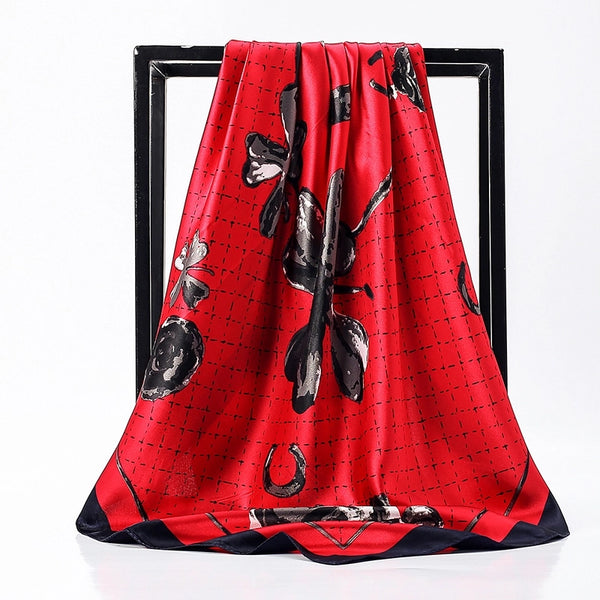 Women'S Elegant Retro Rose Flower Polyester Printing Silk Scarf