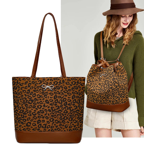 Women'S Medium Pu Leather Leopard Streetwear Sewing Thread Square Zipper Tote Bag