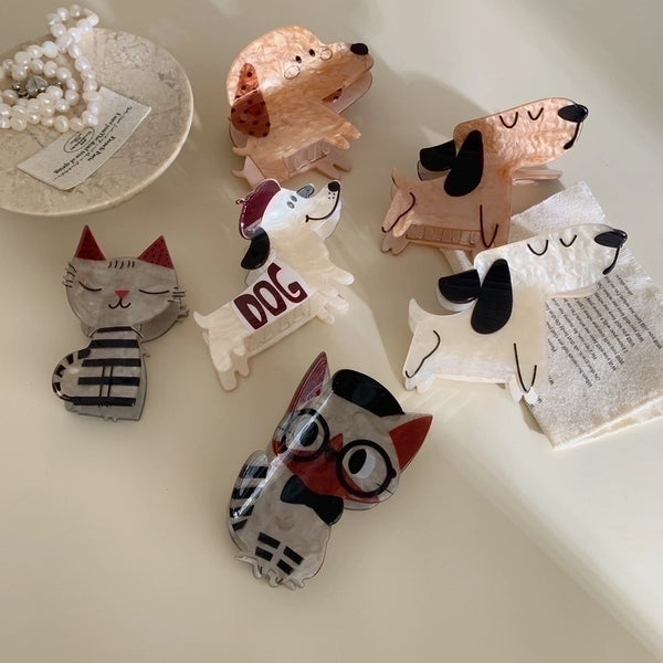 Cute Minimalist Women'S Cartoon Dog Cat Acetic Acid Sheets Hair Claws