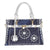 Women'S Medium Denim Geometric Streetwear Lock Square Zipper Tote Bag