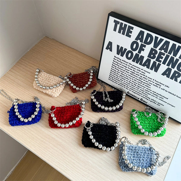 Kid'S Woolen Solid Color Elegant Classic Style Weave Square Open Shoulder Bag