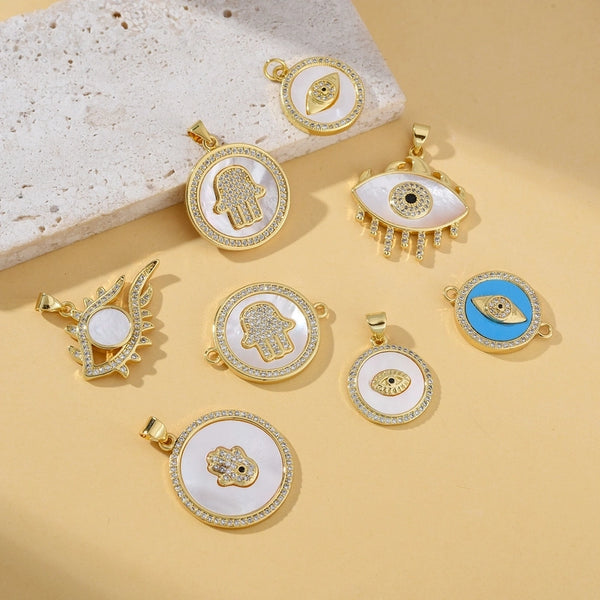 1 Piece 2.2Cm*2.5Cm 2.4Cm*2.9Cm Copper Shell Zircon 18K Gold Plated Palm Eye Pendant Jewelry Accessories