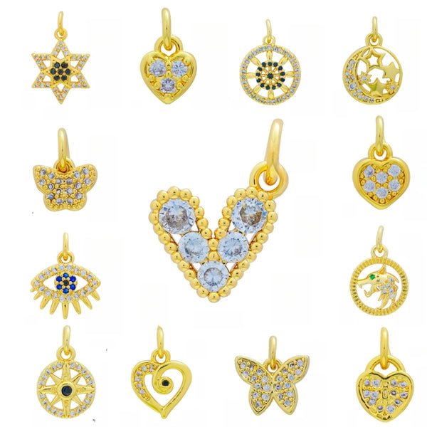 1 Piece 12*16Mm Copper Zircon Star Heart Shape Butterfly Pendant Jewelry Accessories