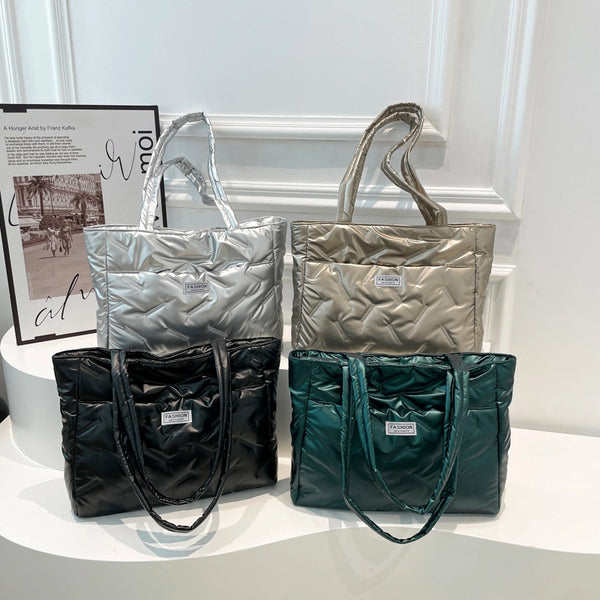 Women'S Medium Cloth Solid Color Streetwear Square Zipper Shoulder Bag Tote Bag