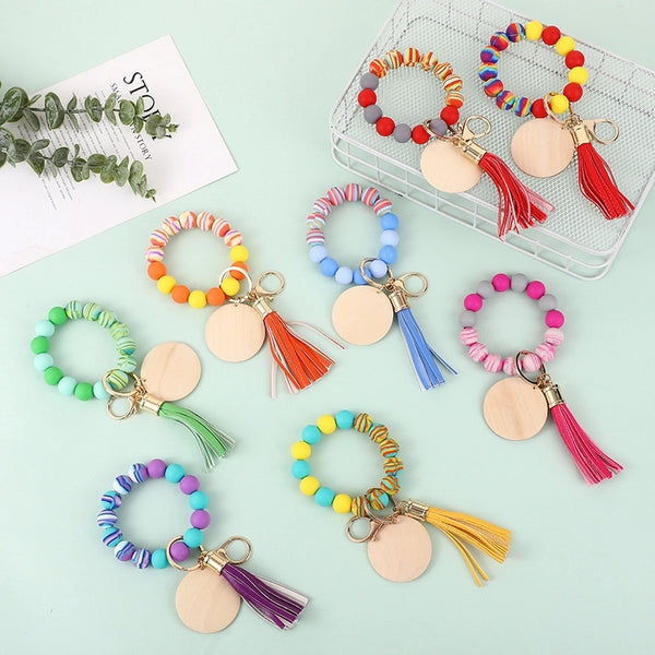 Minimalist Classic Style Solid Color Silica Gel Beaded Unisex Bag Pendant Keychain