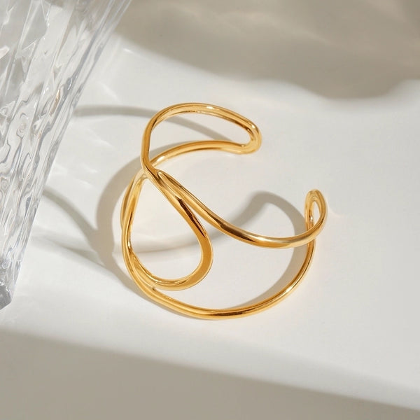 Minimalist Classic Style Lines 304 Stainless Steel 18K Gold Plated Bangle In Bulk
